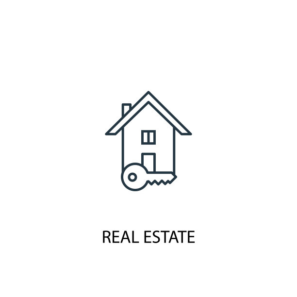房地产概念线图标。简单元素说明图片下载