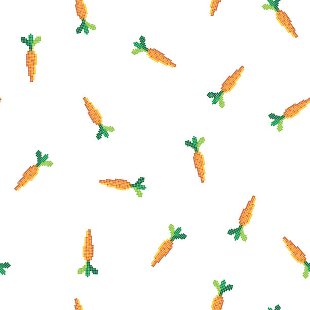 无缝模式与8位像素胡萝卜在白色背景。矢量插图。老式的电脑图形风格。图片下载