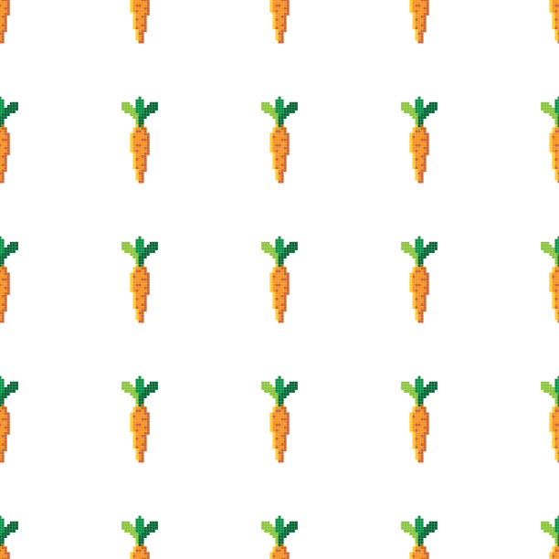 无缝模式与8位像素胡萝卜在白色背景。矢量插图。老式的电脑图形风格。图片下载