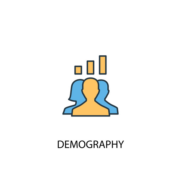 人口统计学概念2彩色线图标。简单的黄色和蓝色元素插图。人口学概念大纲符号设计图片下载