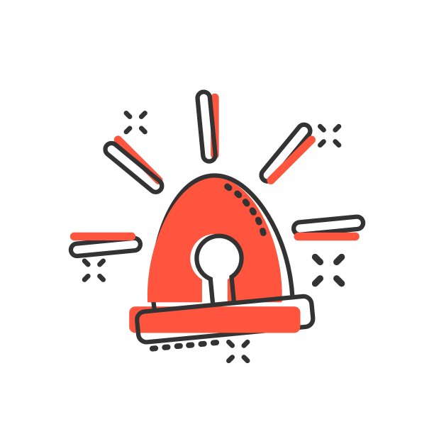 漫画风格的紧急警报器图标。警察报警矢量卡通插图上白色孤立的背景。医疗警示经营理念飞溅效应。图片下载