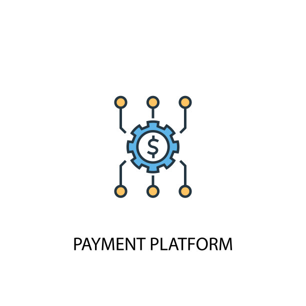 支付平台概念2彩色线条图标。简单的黄色和蓝色元素插图。支付平台概念轮廓符号设计图片下载