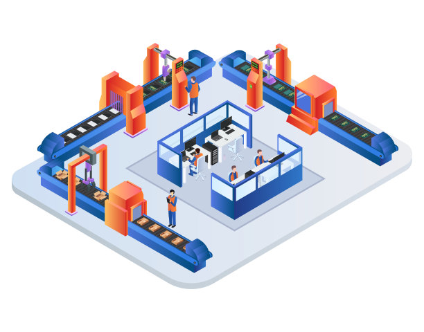 工厂传送带，机器人手臂包装货物图片下载