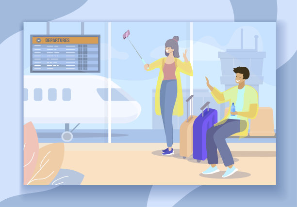 机场自拍的男女游客图片下载