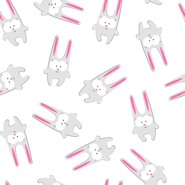 创意兔兔白色背景无缝图案滑稽可爱的幼稚图案兔兔字符为生日卡片婴儿背景壁纸封面印刷在纸上和纺织品矢量图片下载