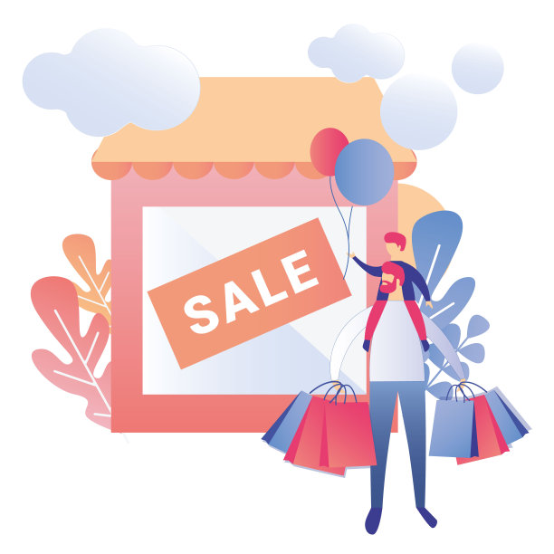 快乐的父亲和儿子购物后打折图片下载