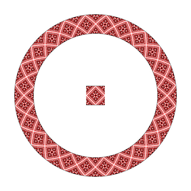 绣得好像手工十字绣的乌克兰民族图案。圆形装饰，民族风格，红色和黑色图片下载