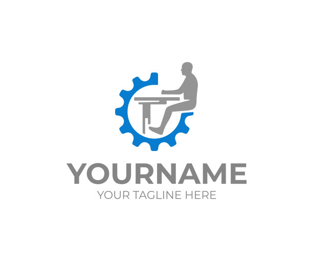 工作场所设计。工人坐在桌子上的齿轮矢量设计。自由职业者插图图片下载