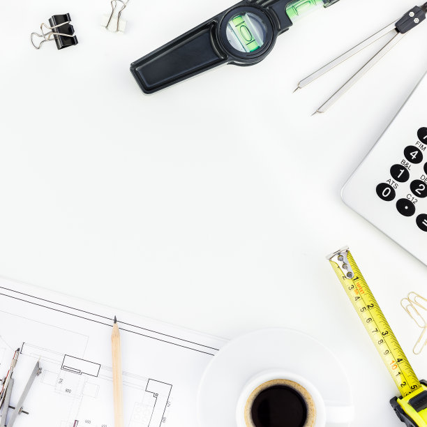 室内设计师桌子工作场所与房子的计划图片下载