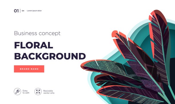 白色现代设计理念。登陆页面模板。现代花卉矢量插图概念的商业网页，网站和移动网站。矢量图图片下载