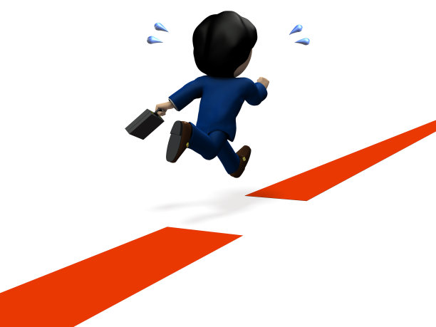 穿西装的男人。他跳过了紧要关头。白色背景。三维演示图片下载