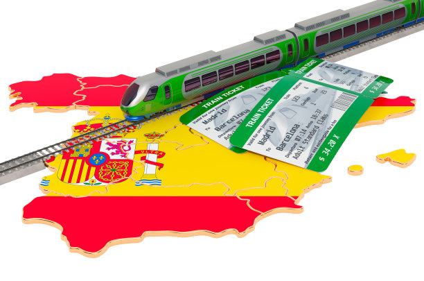 西班牙火车旅行，概念。3D渲染孤立的白色背景图片下载