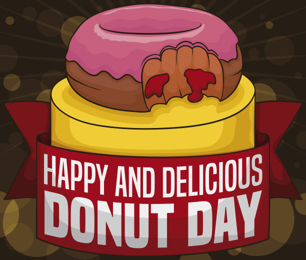 美味的甜甜圈与咬甜甜圈日庆祝图片下载