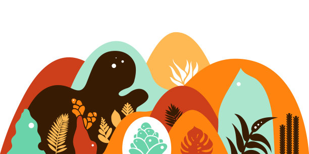 山地丘陵景观有热带植物和树木、棕榈树、多肉植物。北欧风格。环保、生态。公园，室外空间，户外。矢量插图。图片下载