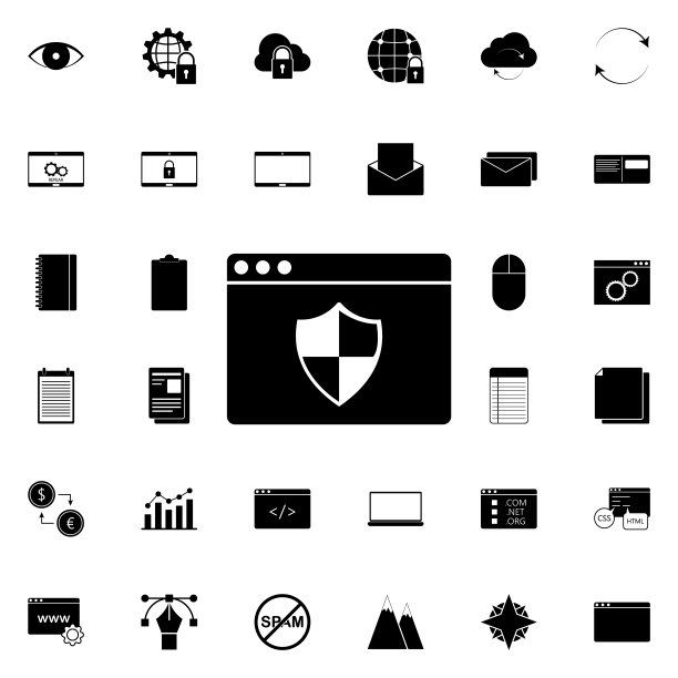 盾和钥匙孔图标。通用的网页集，用于网站设计和开发，应用程序开发图片下载