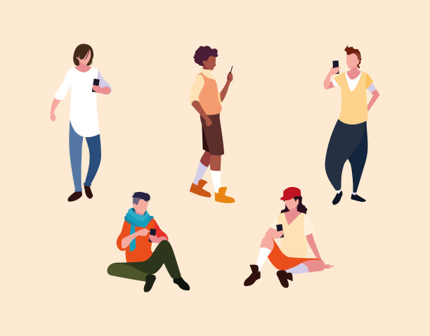 一群使用智能手机的年轻人图片下载