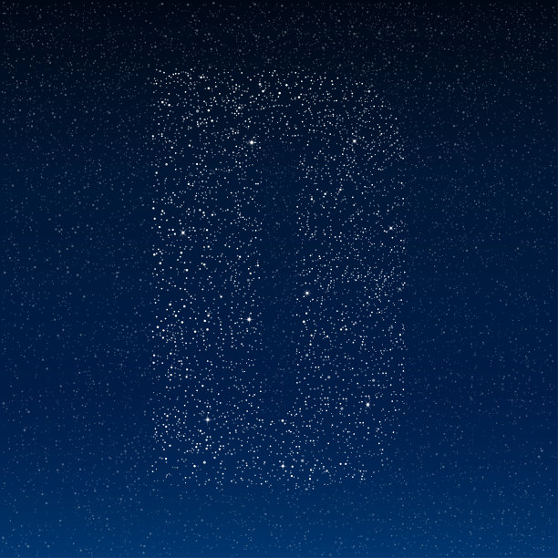 字母D的字母表上有闪亮的星星，闪闪发光，点，点在深蓝色的夜空上。图片下载