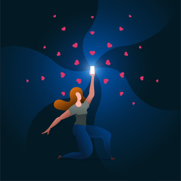 漂亮的女孩拿着一个闪闪发光的手机。图片下载