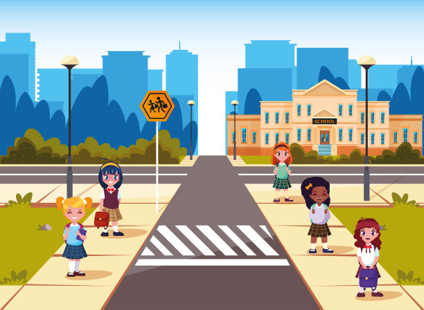 小女生们站在教学楼前图片下载