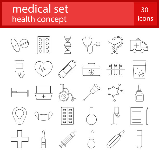 医学的图标集。医疗保健的概念。矢量插图的医药大纲符号。图片下载