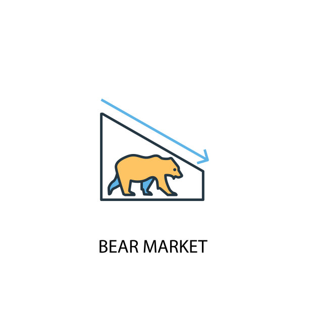 熊市概念2彩色线图标。简单的黄色和蓝色元素插图。熊市概念轮廓符号设计图片下载
