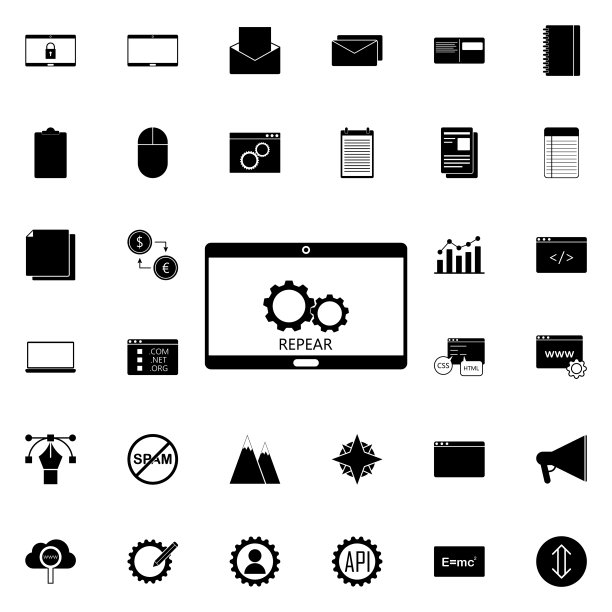 笔记本电脑维修图标。通用的网页集，用于网站设计和开发，应用程序开发图片下载