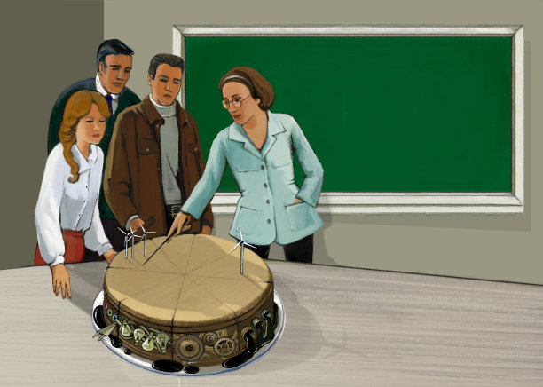 一群人探索投资的可能性的例子切蛋糕与各种投资馅。业务的比喻。图片下载