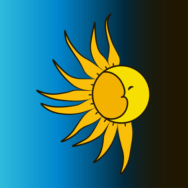 蓝色背景上的月亮和太阳。矢量插图。图片下载