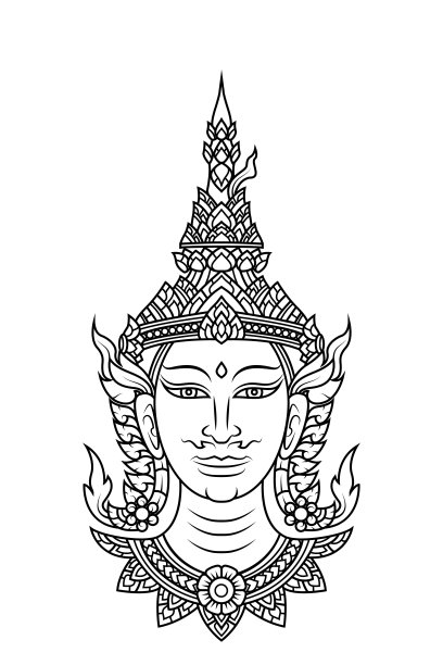 传统泰国男性天使插画印刷线条艺术图片下载