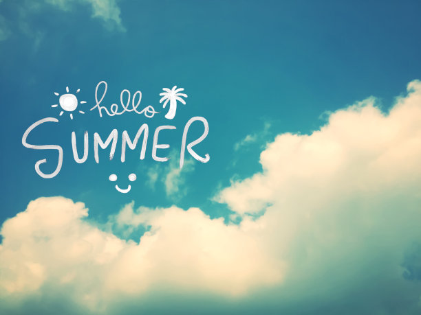 你好夏天在美丽的蓝天和阳光的背景图片下载