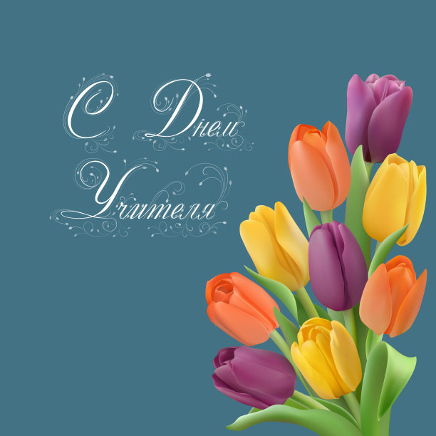 印有彩色郁金香的教师节卡片图片下载