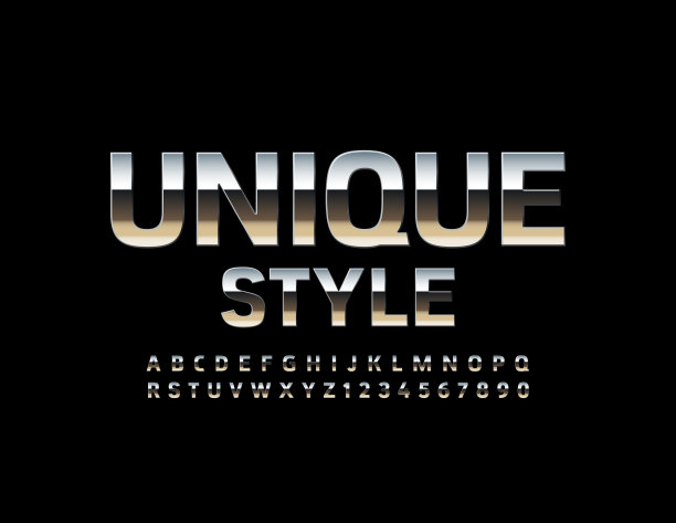 矢量独特风格银字母表。大写反光的字体图片下载