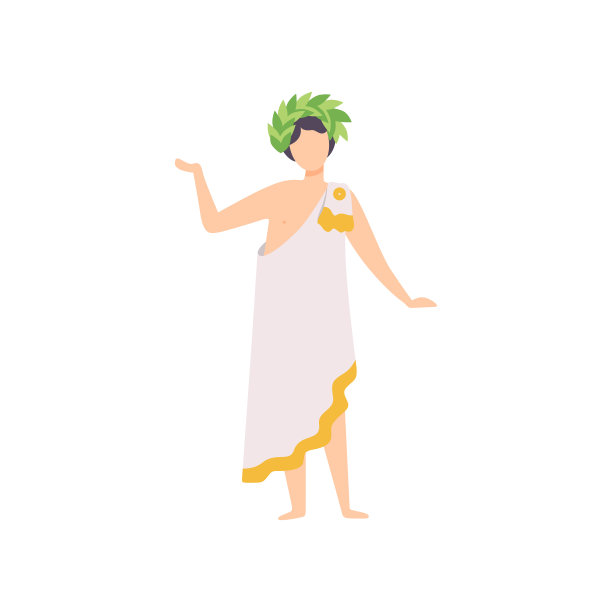 身穿希腊传统服装、头戴月桂花环的年轻男人，化装舞会矢量素材图片下载