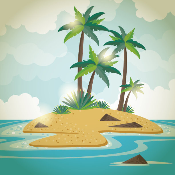 夏日岛上有棕榈树和大海图片下载