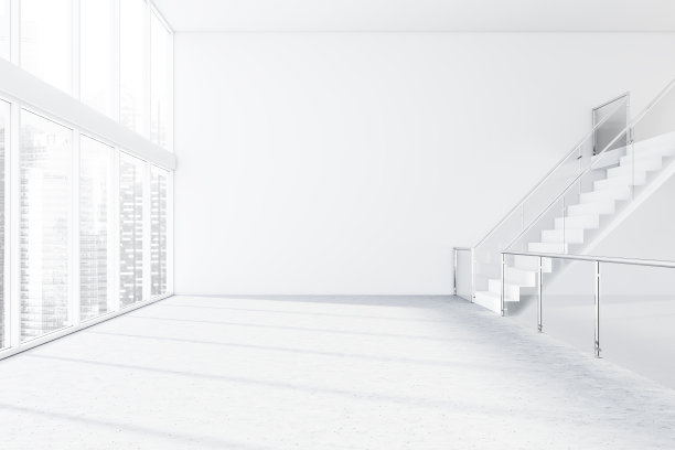 白色带楼梯的工业房内部图片下载