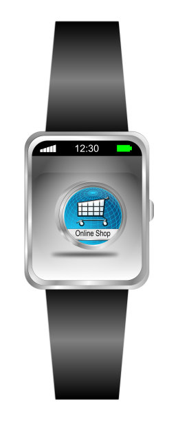 智能手表与网上商店按钮- 3D插图图片下载