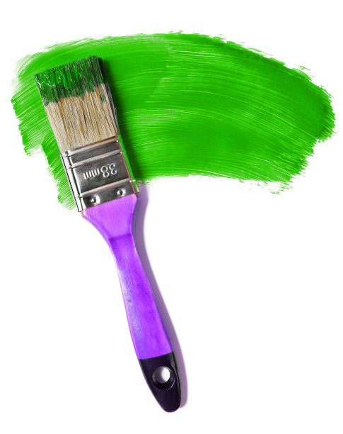 油漆刷与绿色油漆(隔离在白色)图片下载