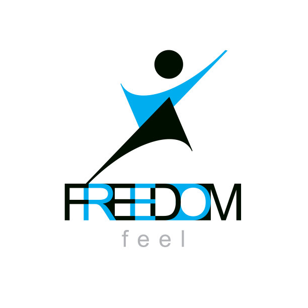 矢量插图激动抽象的人举起手来。自由的概念象征。幸福的比喻。企业创新理念创意会徽。图片下载