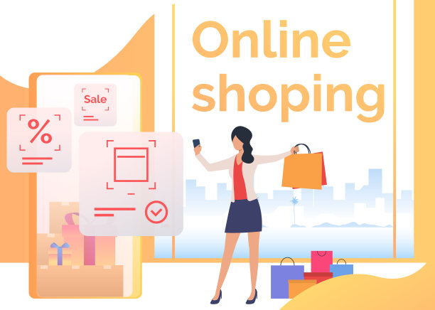 女士拿着包和网上智能手机购物图片下载