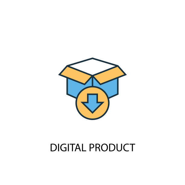 数字产品概念2彩色线条图标。简单的黄色和蓝色元素插图。数字产品概念轮廓符号设计图片下载