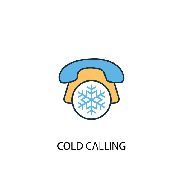 电话推销概念2彩色线图标。简单的黄色和蓝色元素插图。冷访概念大纲符号设计图片下载