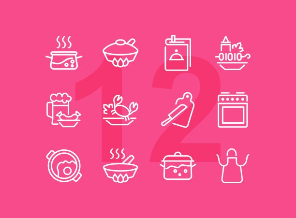 烹饪线图标设置。白色背景上的线条图标。厨房用具的概念。刀，煎锅，炖。矢量插图可以用于烹饪、食物、厨房等主题图片下载