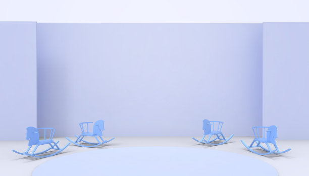 摇摆马蓝色，儿童的玩具和概念，有趣，简单和时尚的当代在蓝色蜡笔单调的背景艺术- 3d渲染图片下载