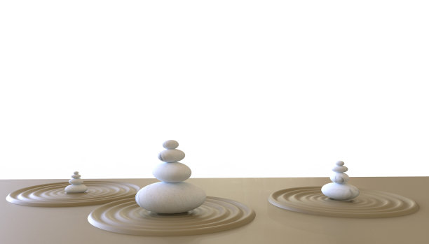 禅宗石头海滩冥想在白色的背景- 3d渲染图片下载