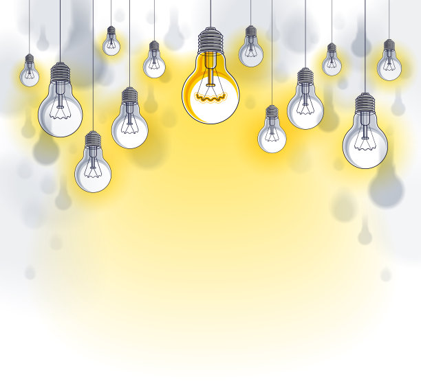 灯泡美丽的矢量插图与单一的一个闪光，想法概念，想不同，脱颖而出，创意灵感。带有文本复制空间的合成。图片下载