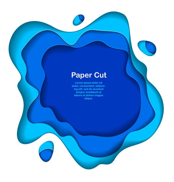 抽象蓝纸剪纸曲线形状分层，矢量插图剪纸风格。布局名片，演示文稿，传单或海报。图片下载