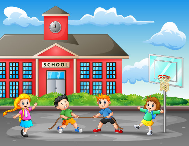 小孩子在球场上玩拔河游戏图片下载