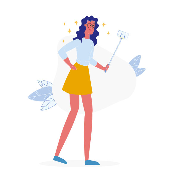 年轻女孩自拍卡通矢量人物图片下载