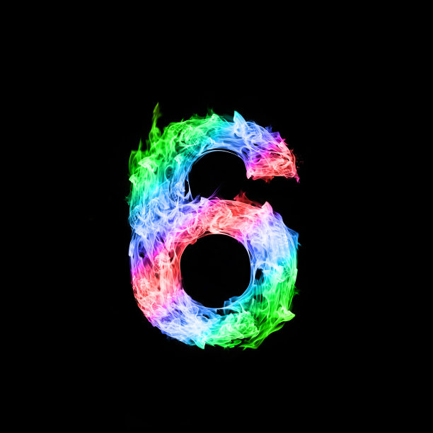 彩色的六号由黑色背景上的火焰制成图片下载