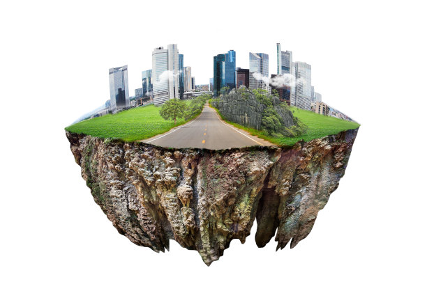 圆土地面剖面与土地与现代城市。图片下载